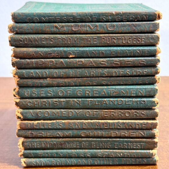 Antique Little Leather Library Books Lot of 15 Green Covers 1900s 3x4" - Picture 1 of 13